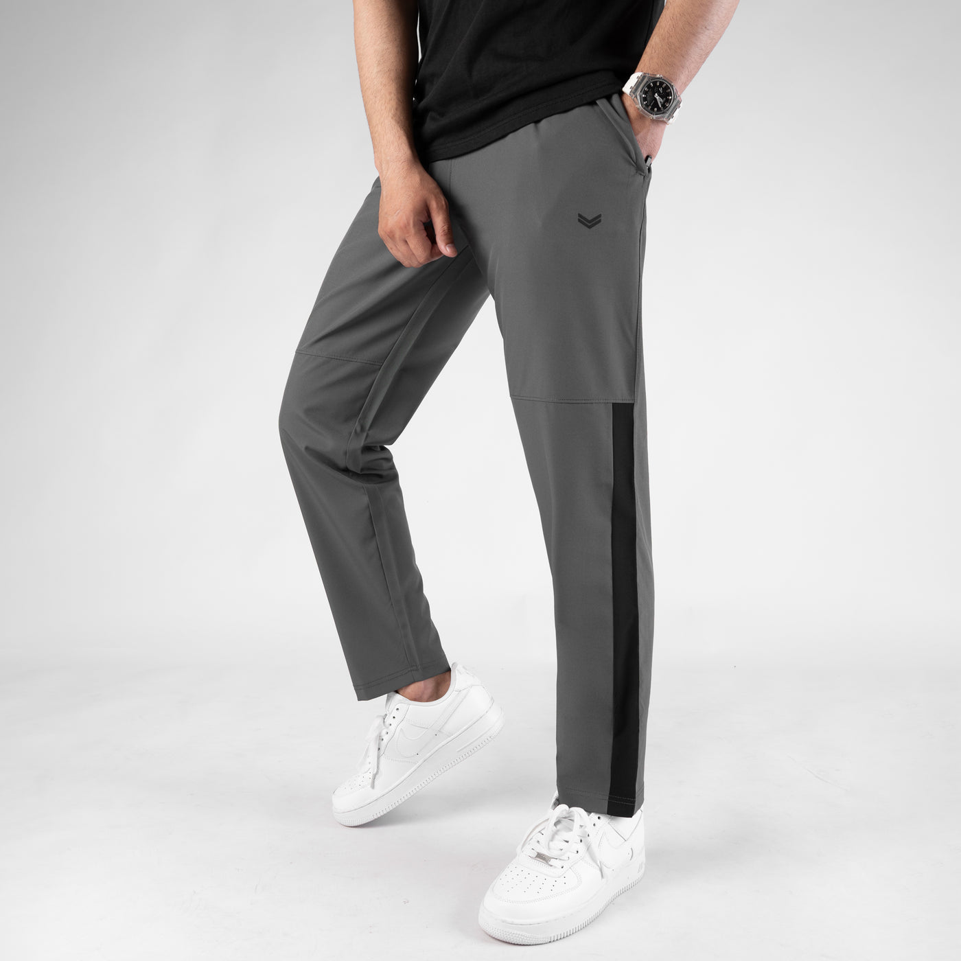 Gray Premium Micro Straight Fit Pants with Black Panel