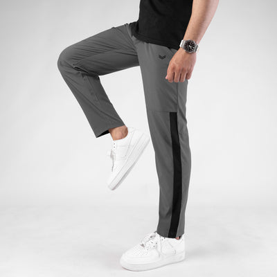 Gray Premium Micro Straight Fit Pants with Black Panel