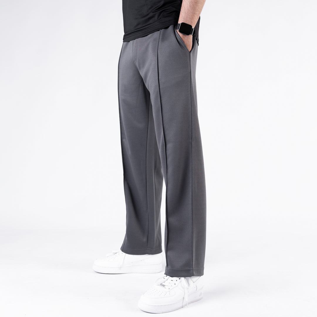Gray Wide Leg Trouser with Front Stitch