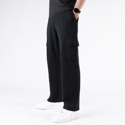 Black Interlock Wide Leg Cargo Trouser