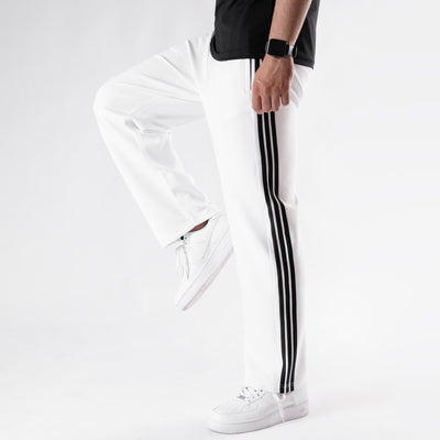 White Lycra Trouser with Three Black Stripes