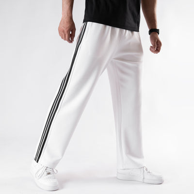 White Lycra Trouser with Three Black Stripes