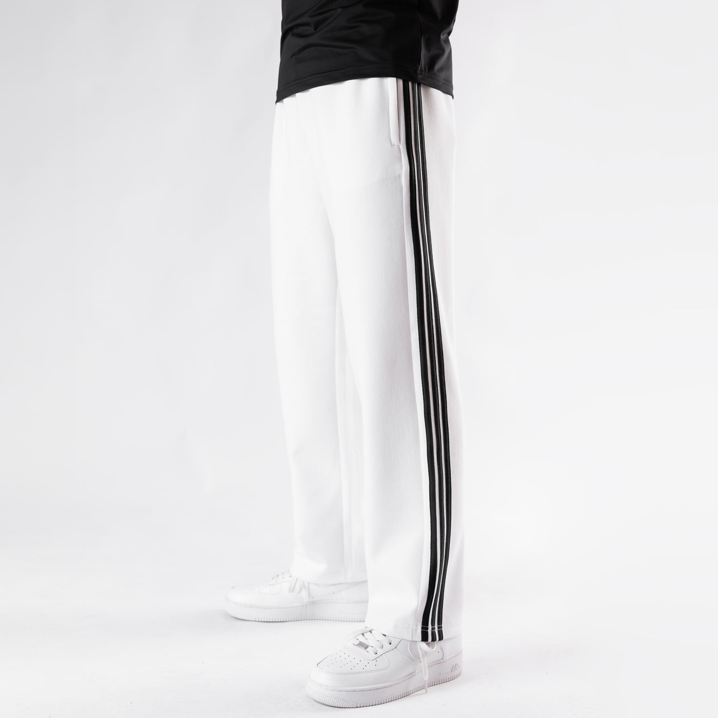 White Lycra Trouser with Three Black Stripes