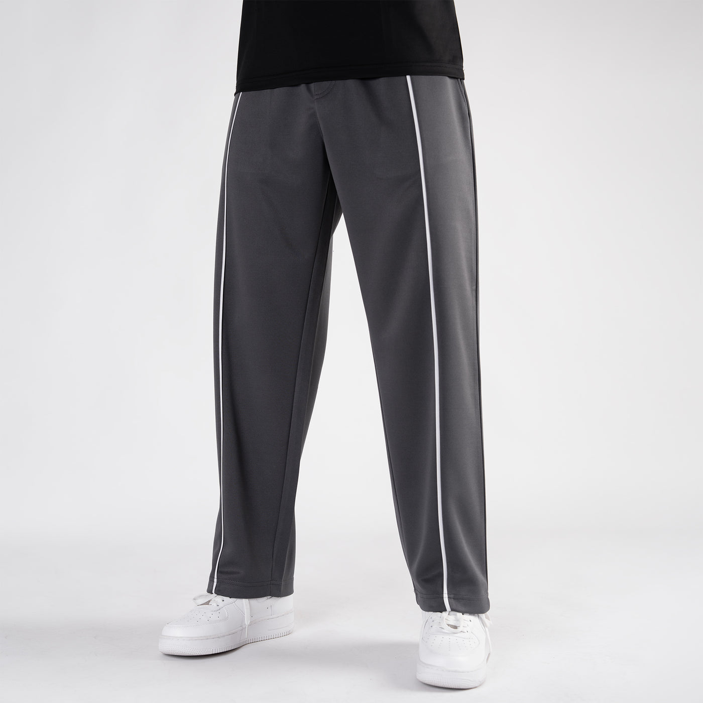 Gray Wide Leg Trouser with White Piping