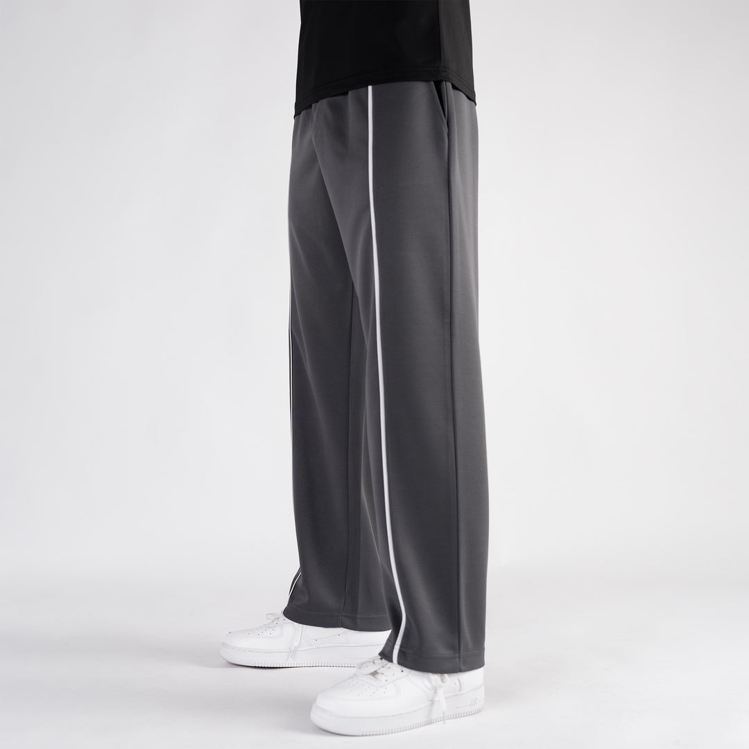 Gray Wide Leg Trouser with Front White Piping