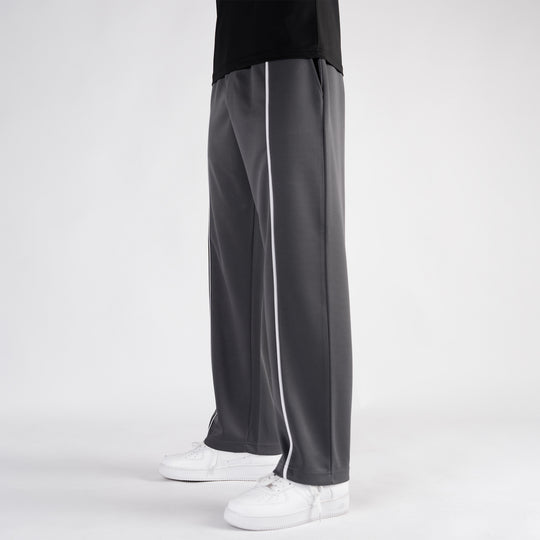 Gray Wide Leg Trouser with Front White Piping