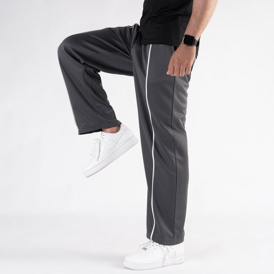 Gray Wide Leg Trouser with Front White Piping
