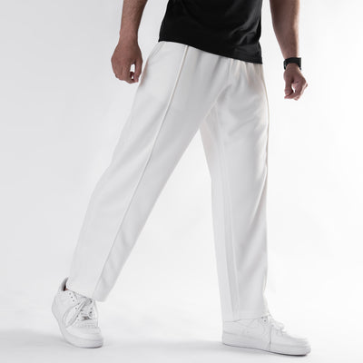 White Wide Leg Trouser with Front Stitch