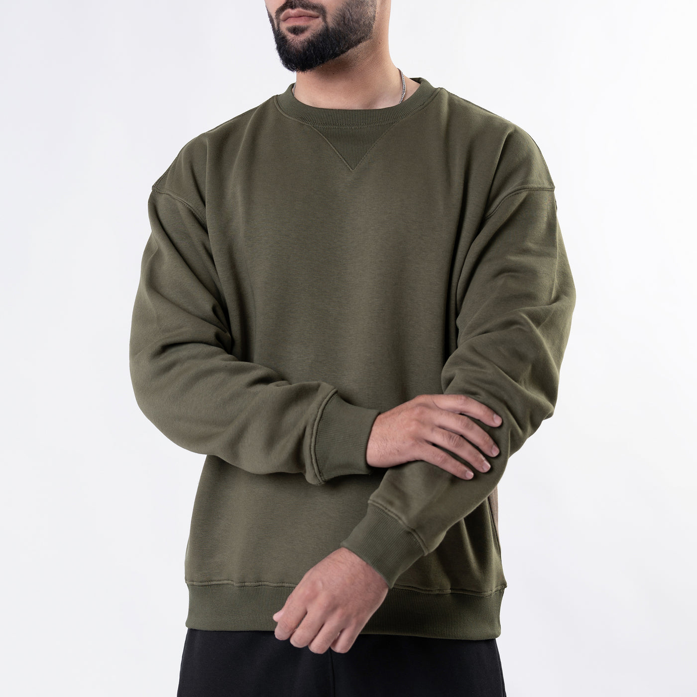 Olive Oversize V-Notch Fleece Sweatshirt