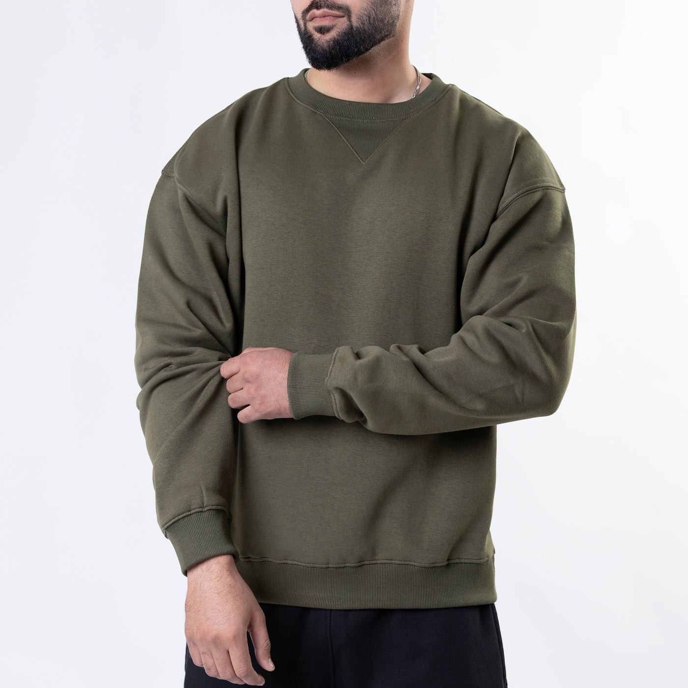 Olive Oversize V-Notch Fleece Sweatshirt