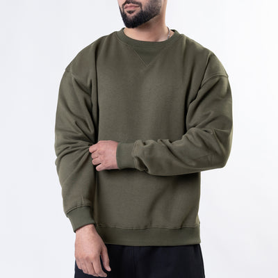 Olive Oversize V-Notch Fleece Sweatshirt