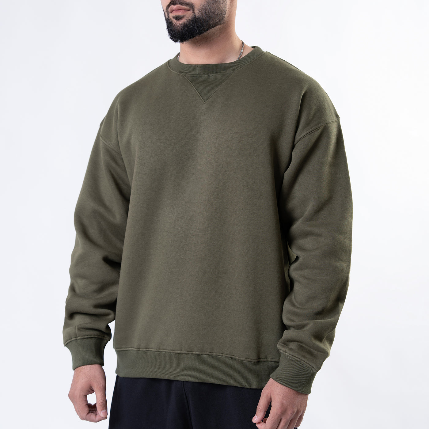 Olive Oversize V-Notch Fleece Sweatshirt