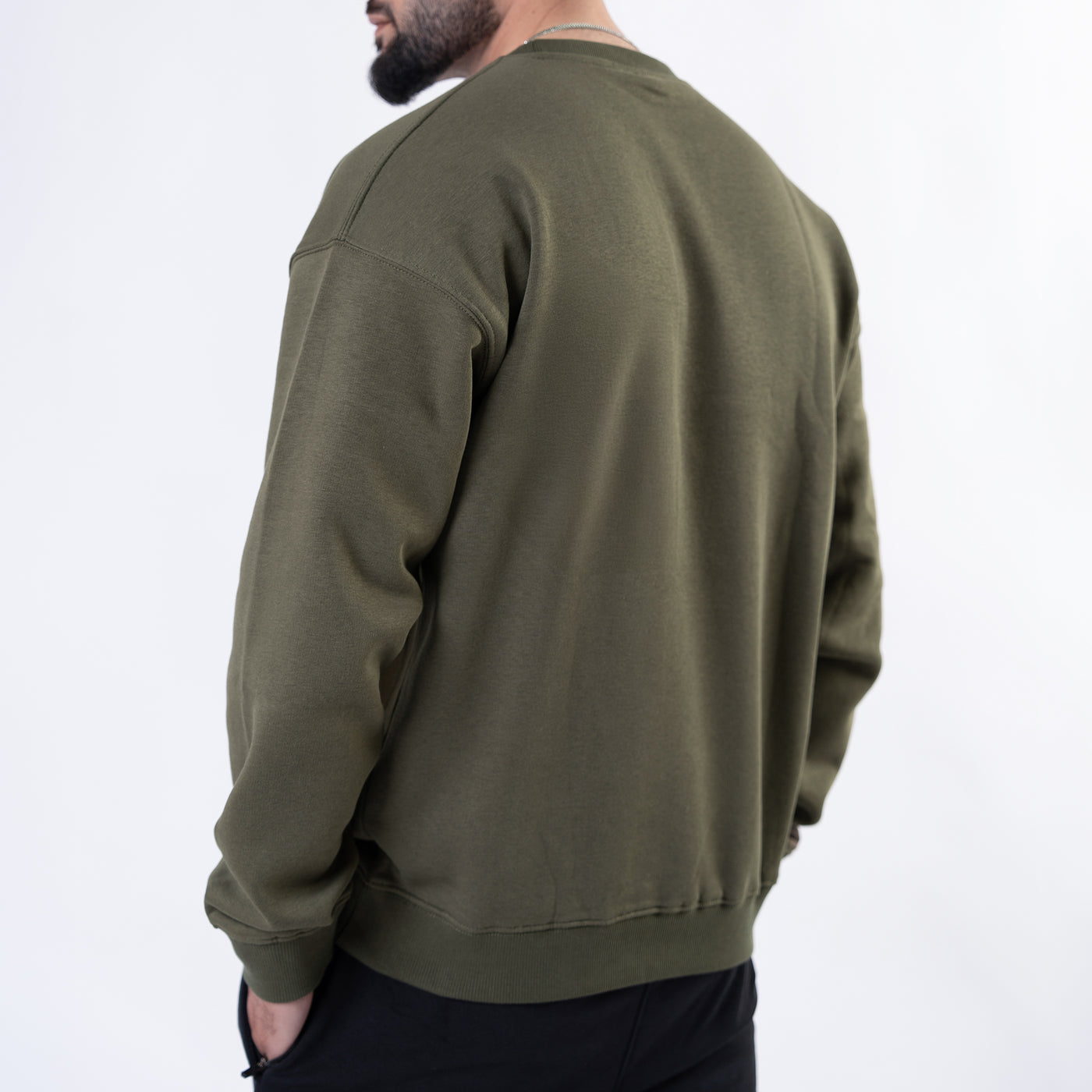 Olive Oversize V-Notch Fleece Sweatshirt