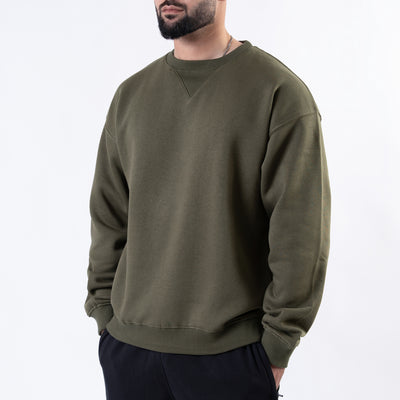 Olive Oversize V-Notch Fleece Sweatshirt