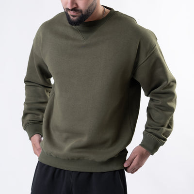 Olive Oversize V-Notch Fleece Sweatshirt