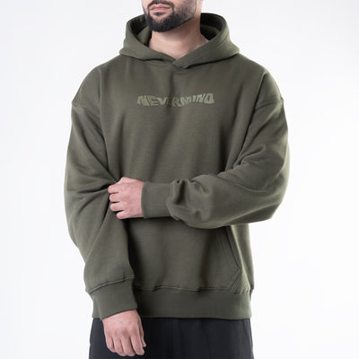 Olive Fleece Boxy Fit "Nevermind" Print Hoodie