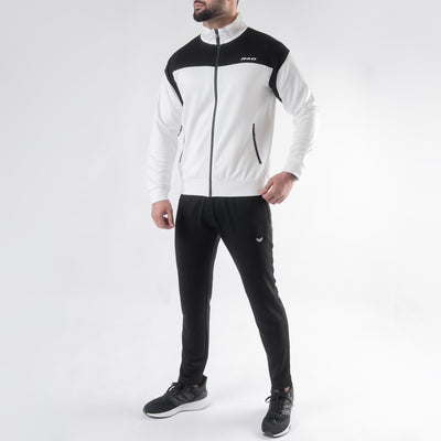 White & Black Mock Neck Tracksuit with Top Panels