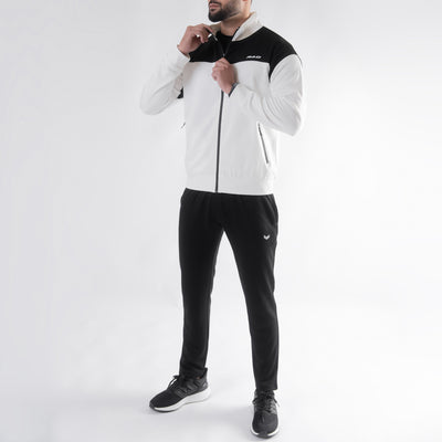 White & Black Mock Neck Tracksuit with Top Panels