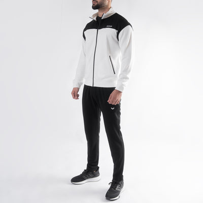 White & Black Mock Neck Tracksuit with Top Panels