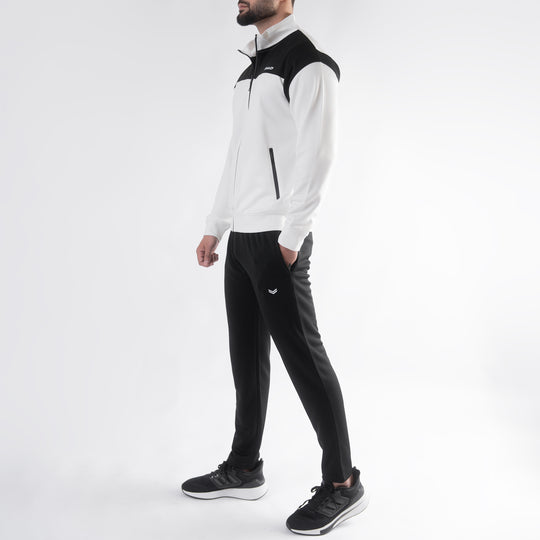 White & Black Mock Neck Tracksuit with Top Panels