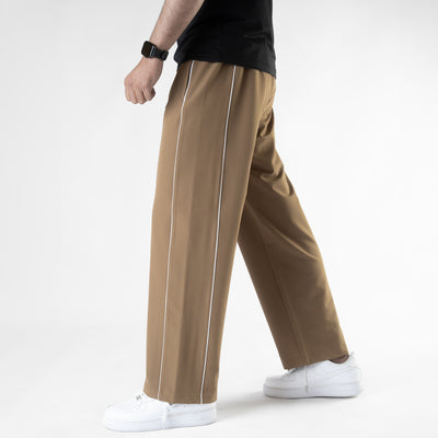 Fawn Lycra Terry Double Piping Wide Leg Trousers