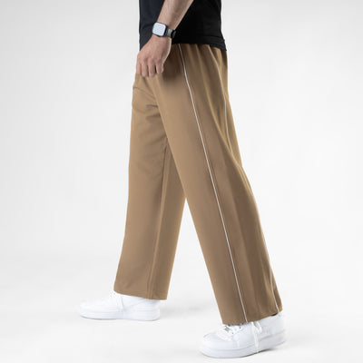 Fawn Lycra Terry Double Piping Wide Leg Trousers