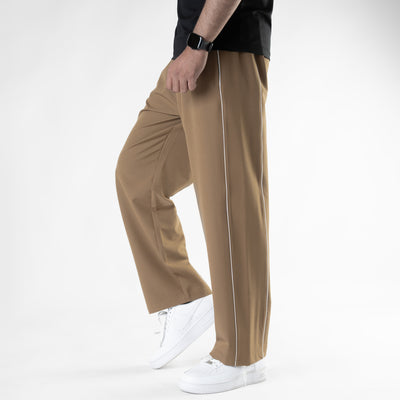 Fawn Lycra Terry Double Piping Wide Leg Trousers