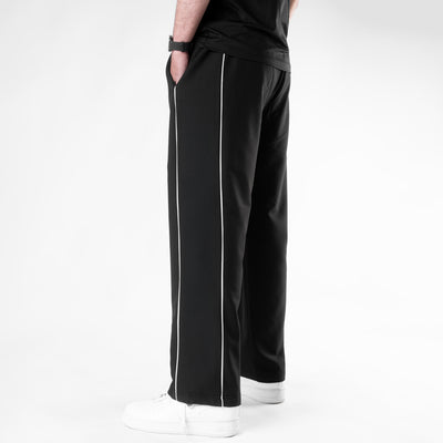 Black Lycra Terry Double Piping Wide Leg Trousers