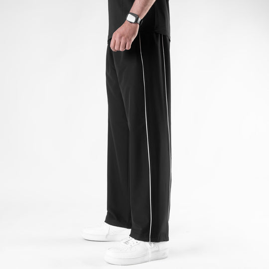 Black Lycra Terry Double Piping Wide Leg Trousers