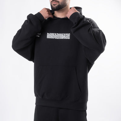 Black Boxy Fit "Reality" Print Hoodie