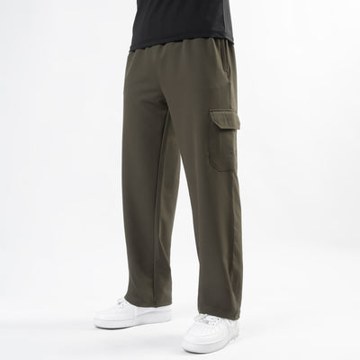 Olive Lycra Terry Wide Leg Cargo Trousers