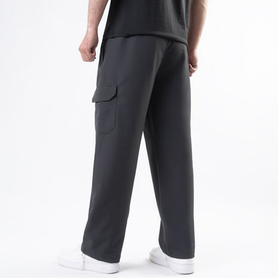 Charcoal Lycra Terry Wide Leg Cargo Trousers