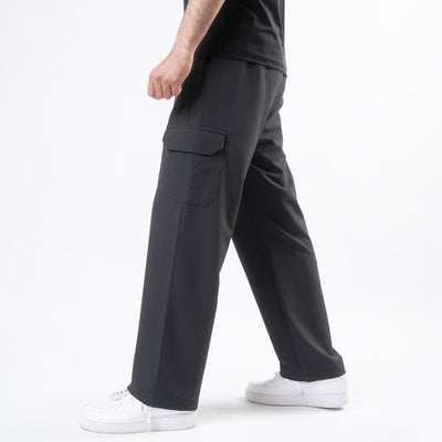 Charcoal Lycra Terry Wide Leg Cargo Trousers