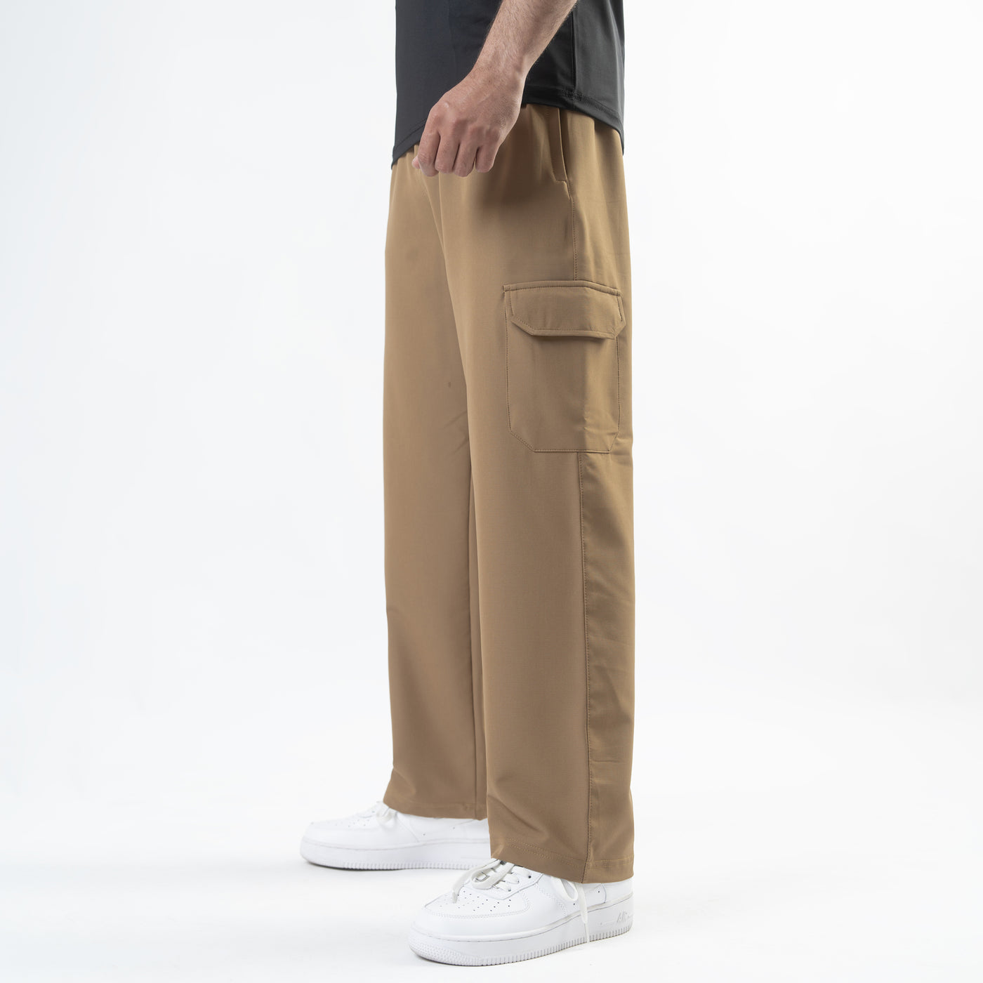 Fawn Lycra Terry Wide Leg Cargo Trousers