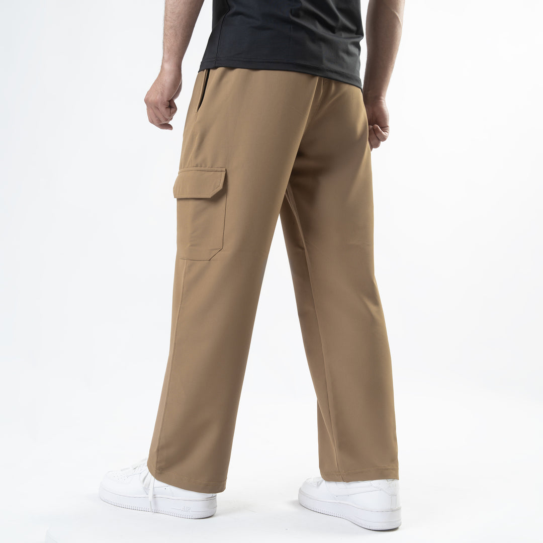 Fawn Lycra Terry Wide Leg Cargo Trousers