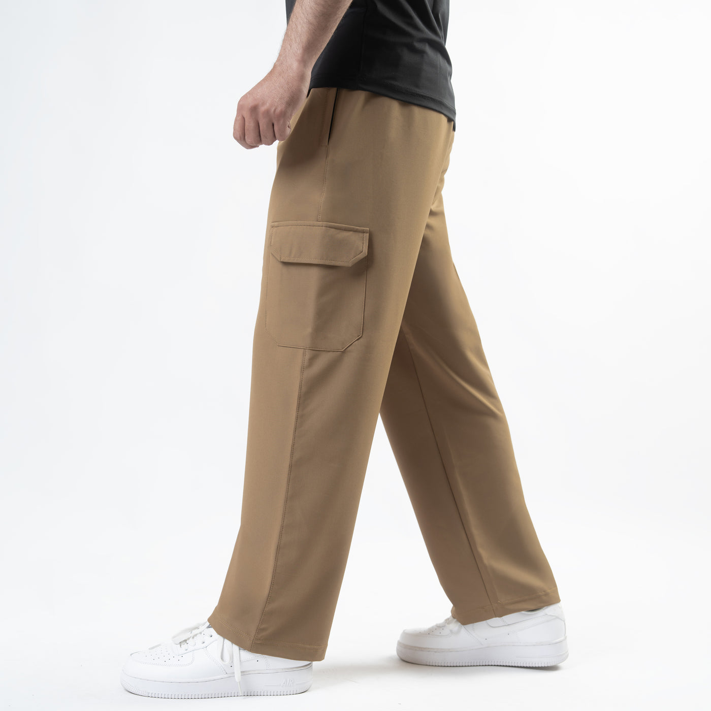 Fawn Lycra Terry Wide Leg Cargo Trousers