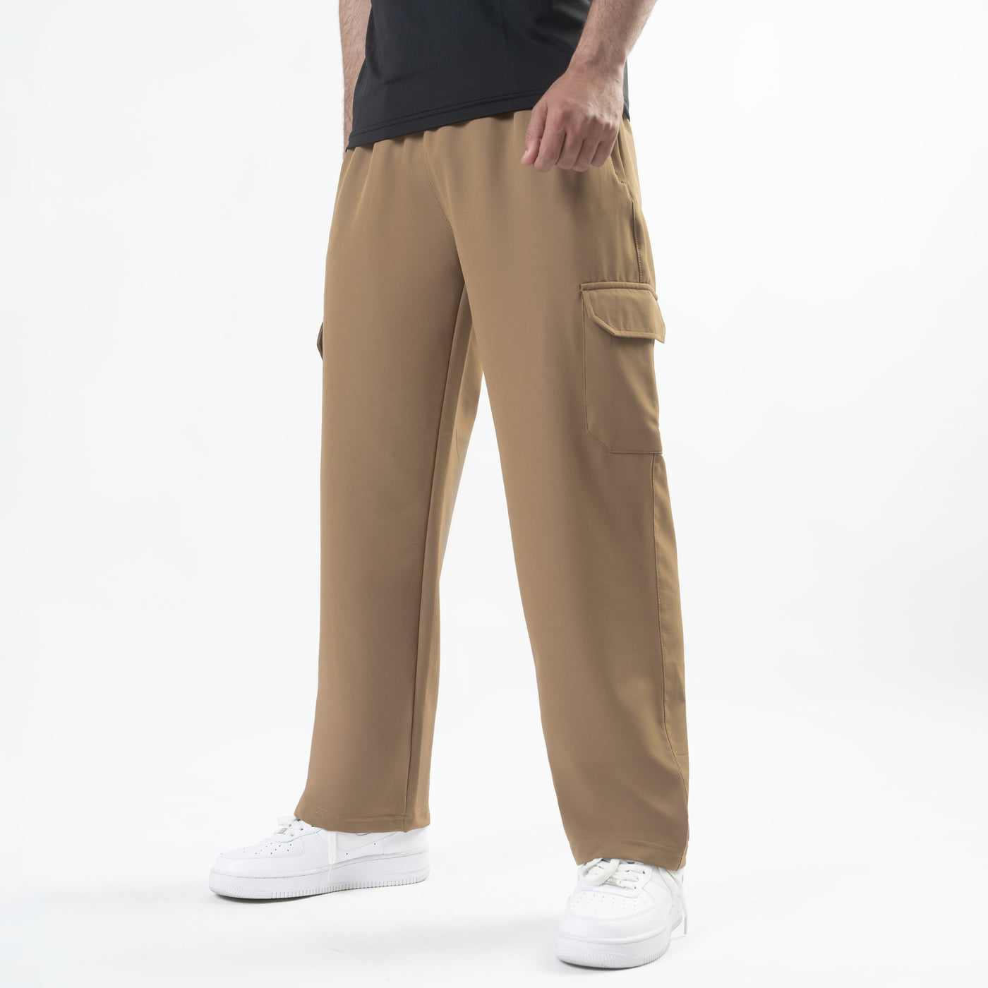 Fawn Lycra Terry Wide Leg Cargo Trousers