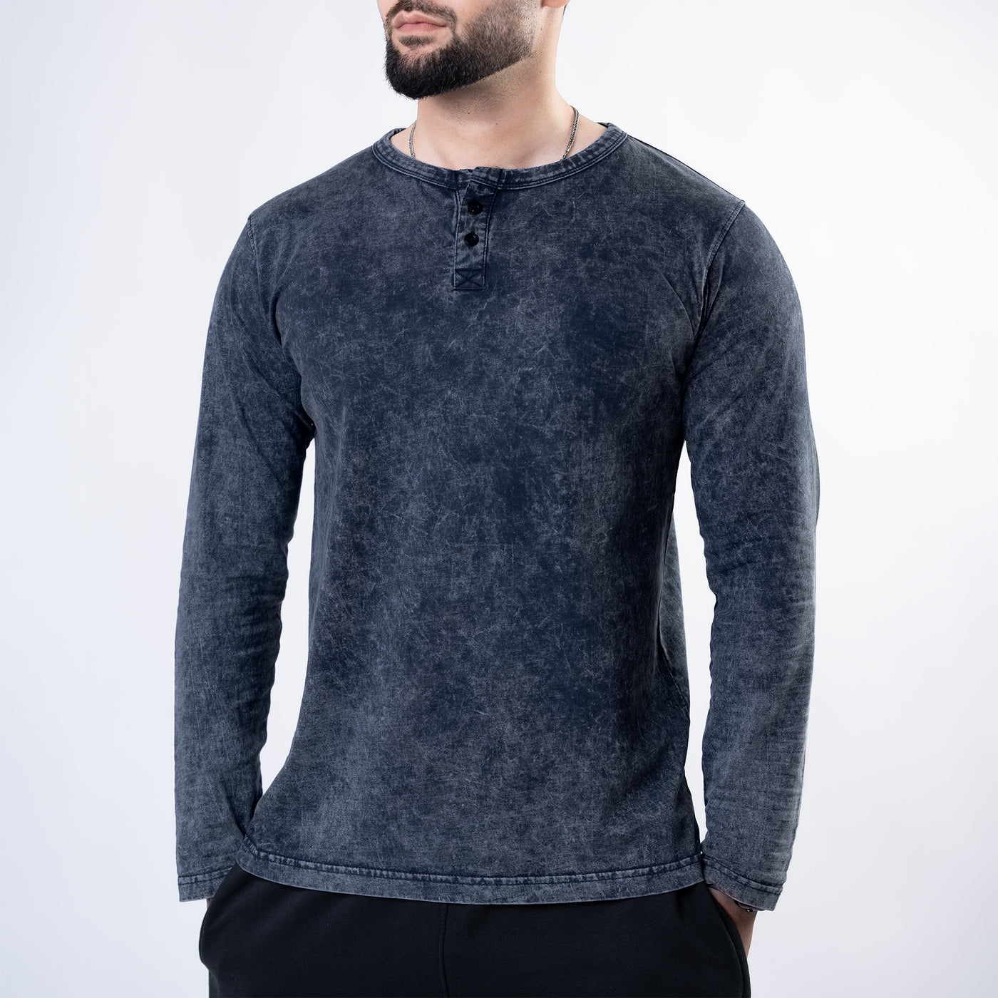 Acid Wash Navy Henley