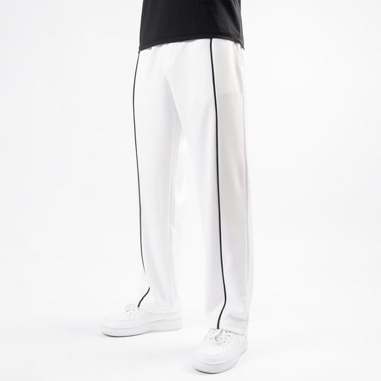 White Wide Leg Trouser with Front Black Piping
