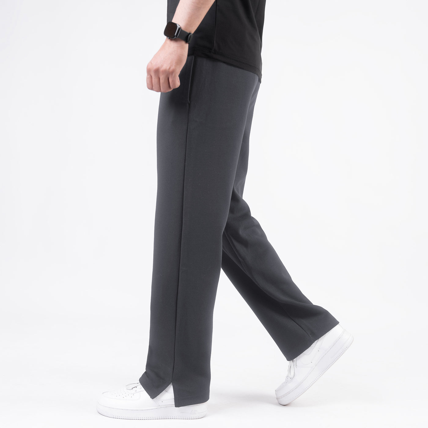 Smoke Gray Wide-Leg Trouser with Slit