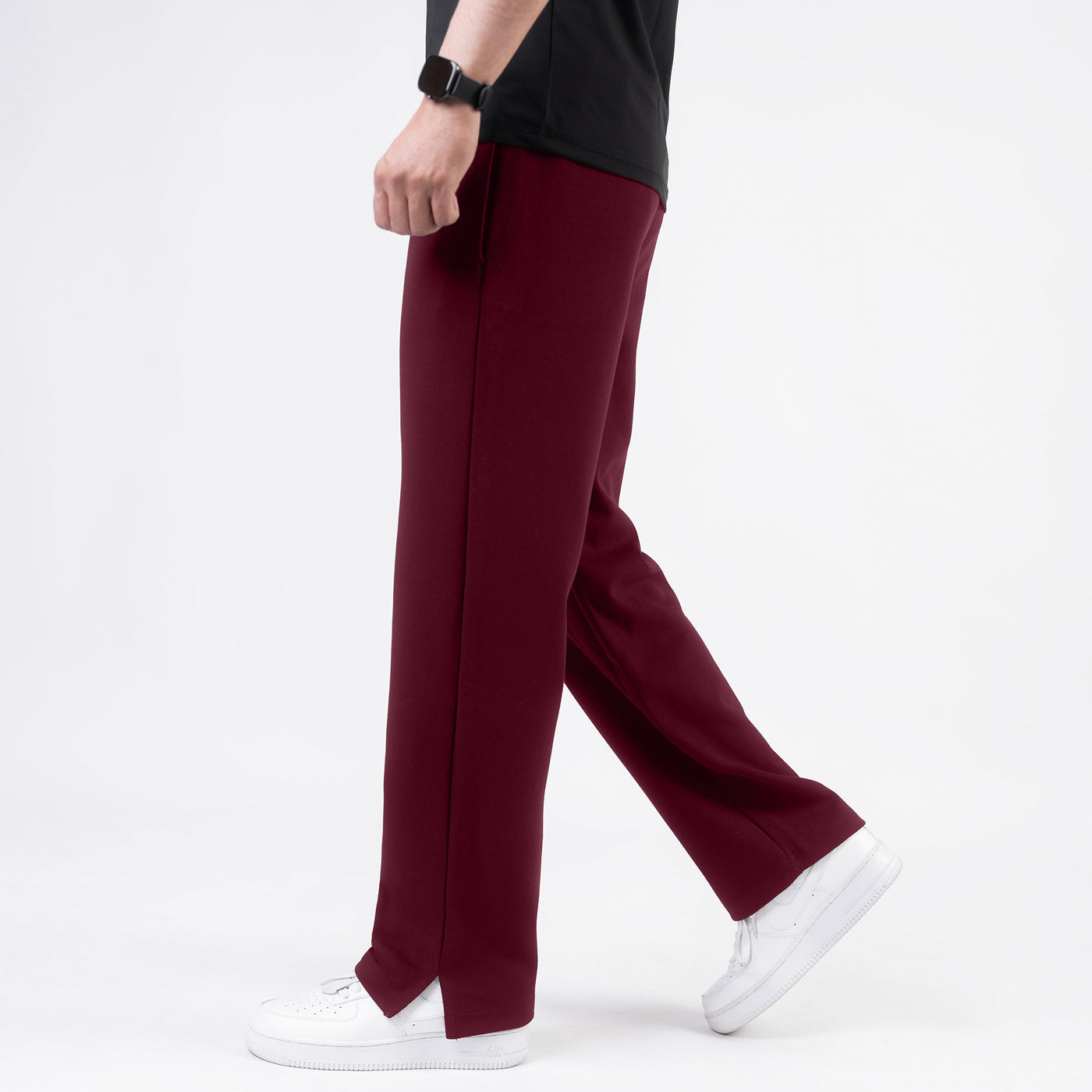 Plain Maroon Wide-Leg Trouser with Slit