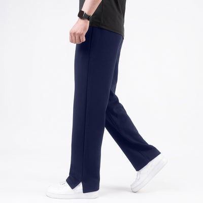 Plain Navy Wide-Leg Trouser with Slit