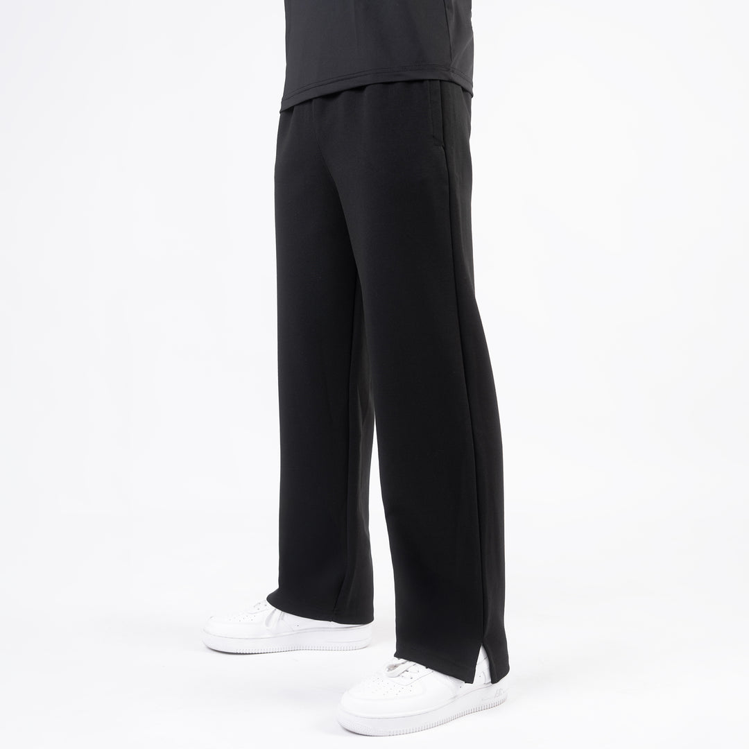 Plain Black Wide-Leg Trouser with Slit