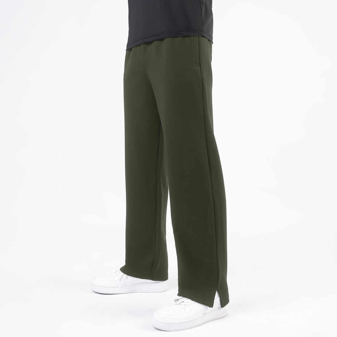 Plain Olive Wide-Leg Trouser with Slit