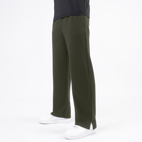 Plain Olive Wide-Leg Trouser with Slit