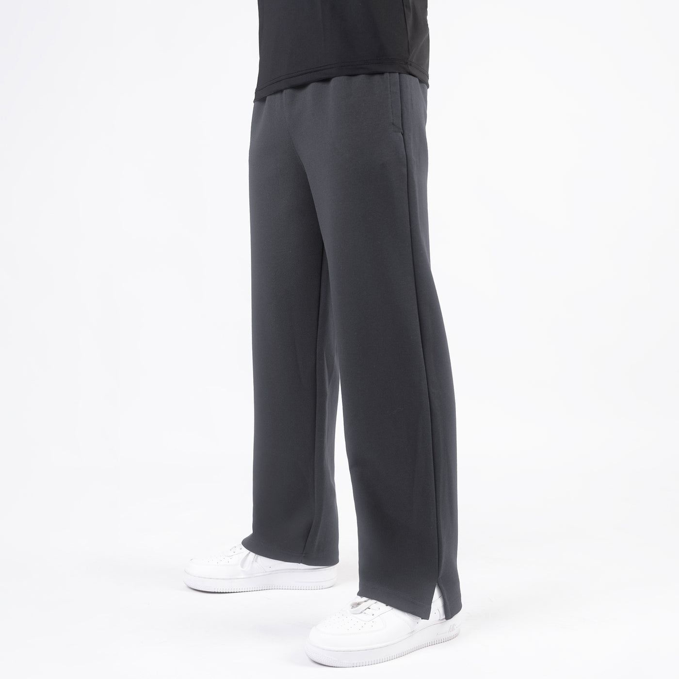 Smoke Gray Wide-Leg Trouser with Slit