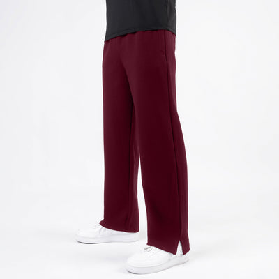 Plain Maroon Wide-Leg Trouser with Slit