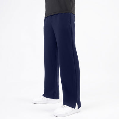 Plain Navy Wide-Leg Trouser with Slit