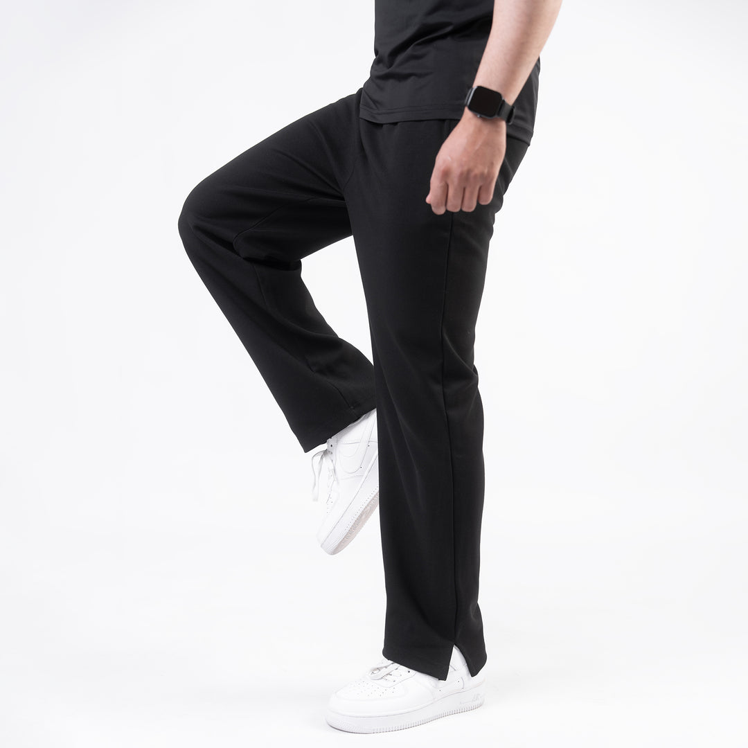 Plain Black Wide-Leg Trouser with Slit