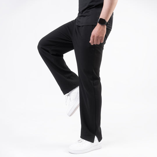 Plain Black Wide-Leg Trouser with Slit